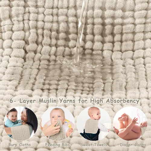Miniatura 4 de Looxii - Paquete de 12 trapos de muselina para eructos, 100 % algodón, grandes, 20 x 10 pulgadas, extrasuaves y absorbentes, para bebés, niños