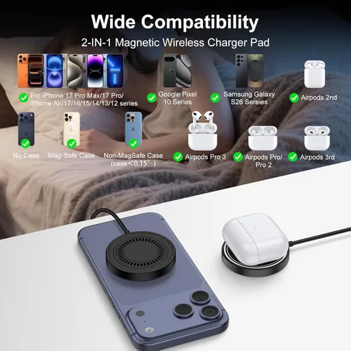 Miniatura 4 de Cargador inalámbrico magnético para iPhone 17e Mag-Safe, 2 unidades, cargador inalámbrico magnético de 15 W, almohadilla de carga rápida para iPhone