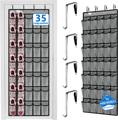 Miniatura 10 de Organizador de zapatos sobre la puerta, 2025 mejorado, organizador de zapatos, 35 bolsillos enormes, organizador de zapatos sobre la puerta