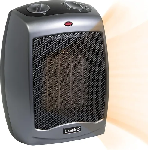 Miniatura 5 de Lasko Calentador de espacio de cerámica oscilante, 15.7 pulgadas, negro, 1500 W, CT16450 y calentador eléctrico de cerámica, 9.2 pulgadas, gris