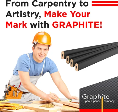 Miniatura 8 de GRAPHITE Lápices de Carpintero de Mina Dura a Granel - (1) Paquete de 12 Piezas Lápiz de Madera para Construcción #2 (HB) - Negro