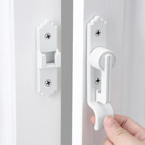 INIRET Cerradura de puerta de granero blanca de 180 grados, pestillo de puerta abatible con asa, pestillos de puerta corredera pesados, cerradura de