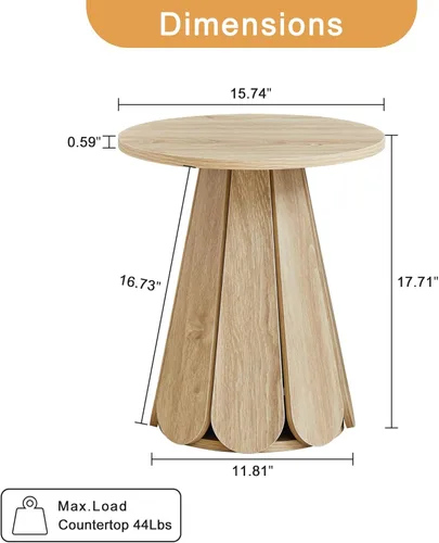 Miniatura 3 de Juego de 2 mesitas de noche redondas pequeñas, mesa auxiliar moderna de mediados de siglo con base de pétalos, mesita de noche de madera