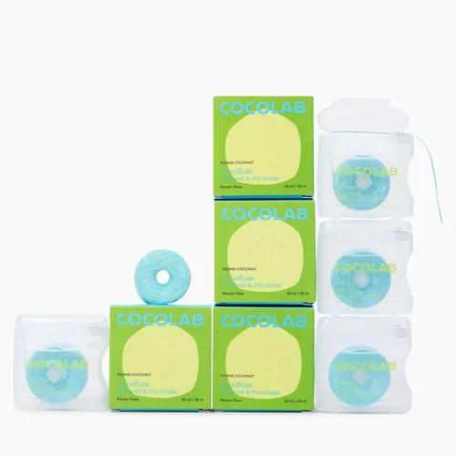 Miniatura 13 de Cocolab Hilo dental tejido, cuidado bucal diseñado por dentistas, aroma a coco, encerado, expandible, vegano, hilo dental amigable para niños