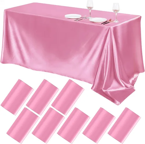 Miniatura 40 de TURSTIN Paquete de 4 manteles de satén negro de 102 x 58 pulgadas, mantel rectangular de seda brillante, tela suave, decoración de mesa para bodas