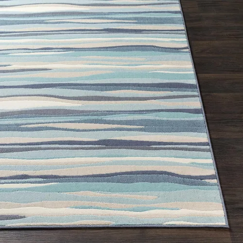 Miniatura 5 de Hauteloom Basco - Tapete moderno de rayas onduladas para la sala o el dormitorio, color azul, gris y beige, de 3 pies y 11 pulgadas x 5 pies y 7