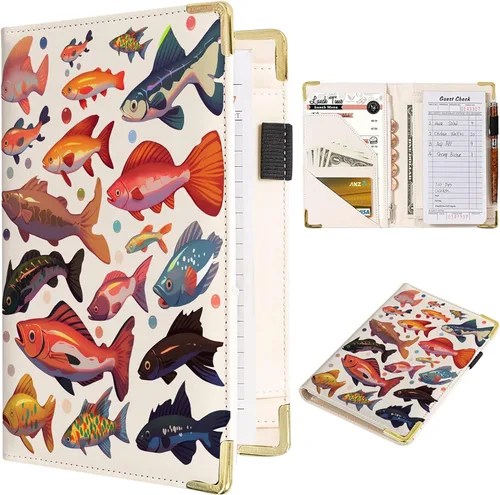 TUMOVO Libro de servidor de colección de peces bajo el agua, libros de camarero de alto volumen para camarero Goldfish Cartera de cuero para
