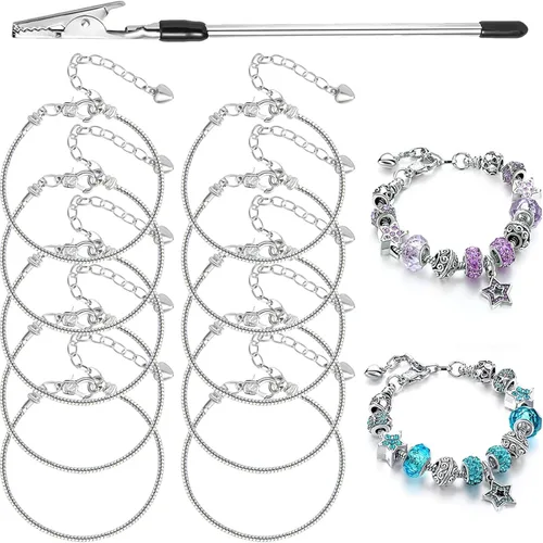 Miniatura 12 de ZYEHXED 20 piezas Cadena de serpiente con dije Pulsera con ayudante de pulsera Cadenas de serpiente ajustables con extensor de cierre de langosta 20
