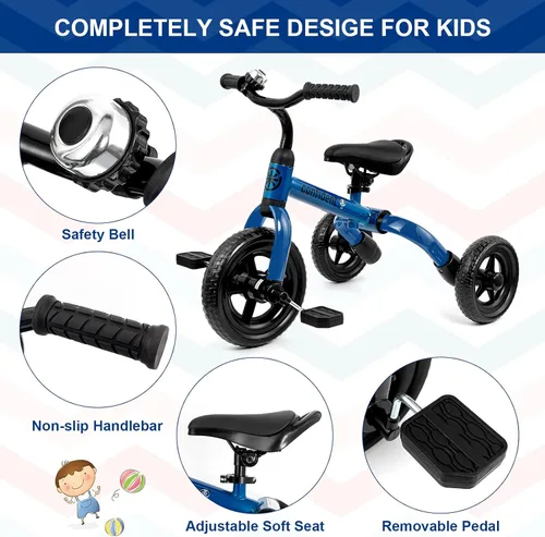 Miniatura 3 de XPIY Triciclo para niños de 2 a 5 años, triciclo plegable 3 en 1 para niños y niñas, bicicleta para niños con pedal desmontable y asiento ajustable