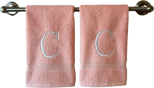 Miniatura 63 de Toalla de mano con inicial beige para baño, toalla bordada decorativa de calidad de hotel de lujo con monograma para tocador, spa, certificado