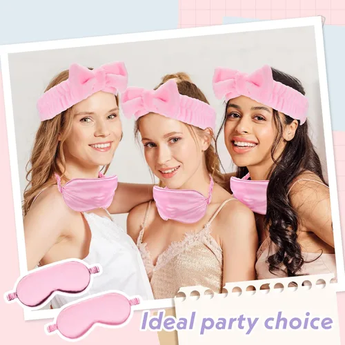 Miniatura 4 de Xtinmee 48 piezas de diademas de spa para fiestas de pijamas, suministros de fiesta de pijamas, máscara de ojos rosa para niñas y mujeres cumpleaños