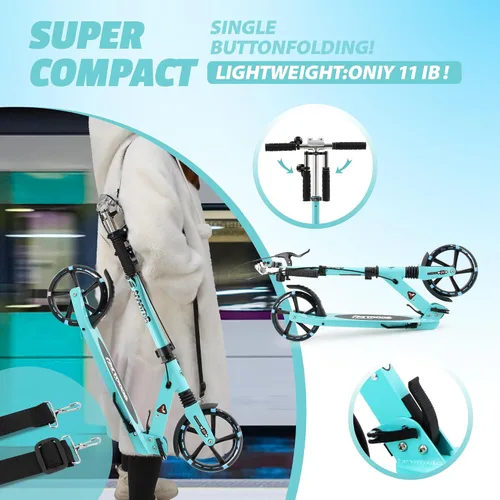 Miniatura 3 de Scooter para niños a partir de 8 años, adolescentes y adultos, scooter ligero con correa de transporte de altura ajustable equipado con freno