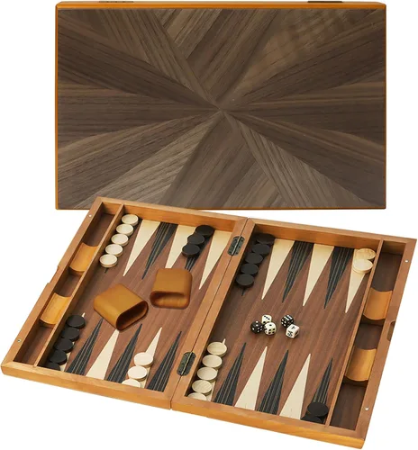 Miniatura 11 de GSE Games & Sports Expert Set de Juego de Mesa de Backgammon Plegable de Madera Magnética Premium con Incrustaciones, Juego de Mesa Portátil