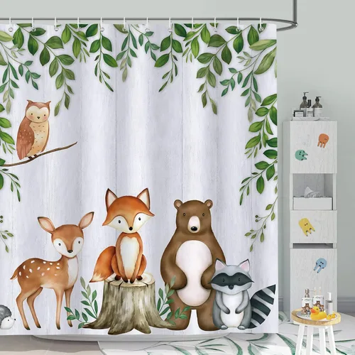 Miniatura 10 de Bonhause Cortina de ducha de otoño, diseño de zorro de ciervo, mapache, cortina de baño de animales otoñales, 72 x 72 pulgadas, cortina de baño