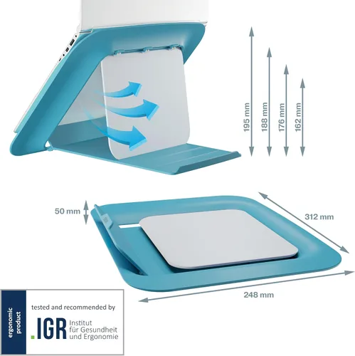 Miniatura 4 de L: Ergo - Soporte ajustable para portátil, color azul tranquilo