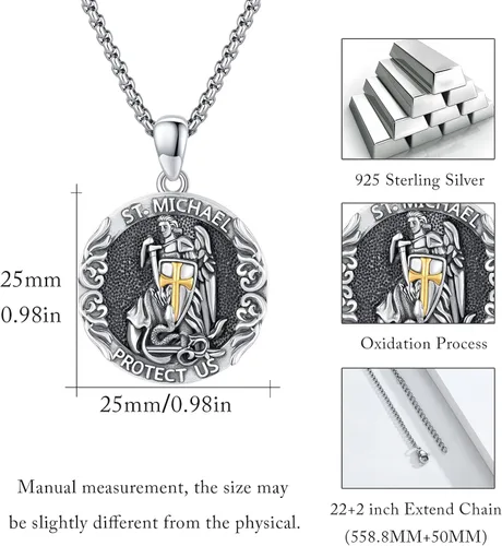 Miniatura 289 de Collar con colgante de plata de ley 925 con medalla de San Patrón, joyería religiosa para hombres y mujeres, con cadena de acero inoxidable 316L