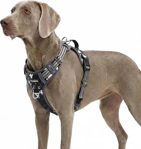 Miniatura 37 de Funfox Arnés para perro sin tirones, arnés de chaleco ajustable para mascotas, material súper suave con mango vertical, fácil control, paseo
