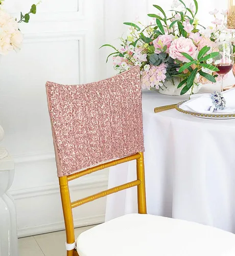 Miniatura 8 de Chiavari - 5 fundas para sillas Chiavari, con lentejuelas, elastano, elásticas, para bodas, fiestas, banquetes, eventos, color marfil