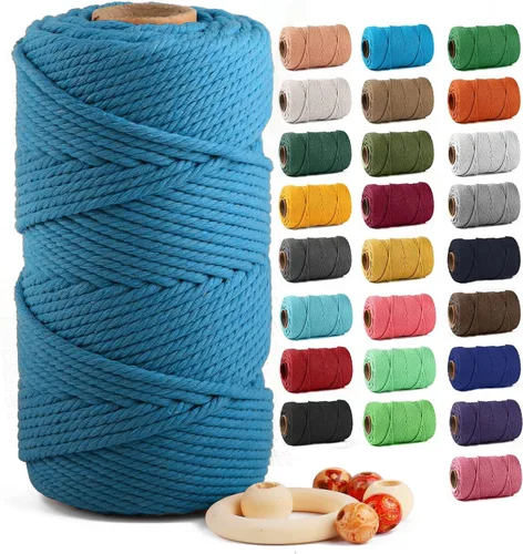 Miniatura 76 de Cuerda de algodón para macramé de 5 mm x 109 yardas, ZUEXT 100% natural hecha a mano, cuerda de algodón trenzada de 4 hebras para colgar plantas