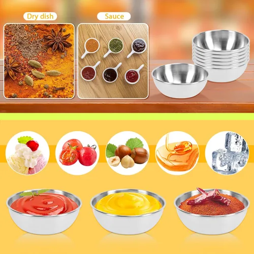 Miniatura 3 de 6 platos de salsa de acero inoxidable, cuencos redondos para condimentos, mini platos de aperitivo, platos para mezclar sushi (3.15 x 1.18 pulgadas)