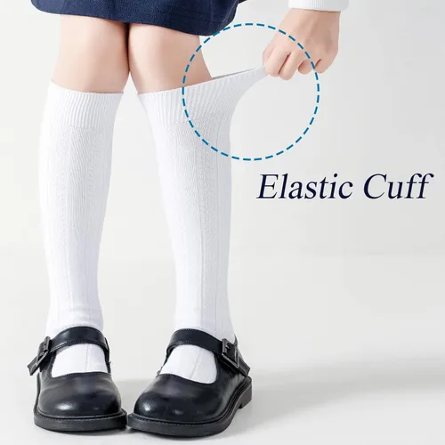 Miniatura 3 de Calcetines altos hasta la rodilla para niñas, punto trenzado, acanalados, para uniforme escolar, paquete de 36, calcetines de tubo sin costuras