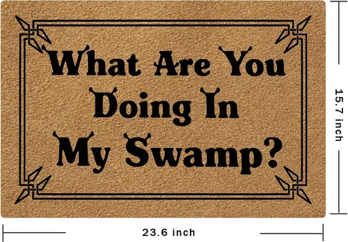 Miniatura 3 de MjiejieM Divertidos felpudos con texto en inglés «What are You Doing in My Swamp» para interiores y exteriores, tapete de bienvenida para interiores
