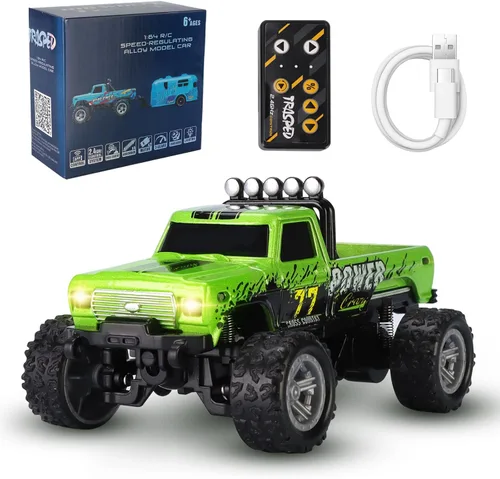 Camión Mini RC hehred, Camión de Control Remoto de Monstruo a Escala 1:64 con Luces, Camión RC de 2.4Ghz con Control Remoto y Remolque, Velocidad y