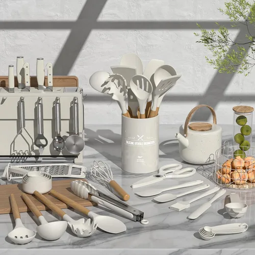 Miniatura 2 de Umite Chef - Juego de utensilios de cocina de silicona, 34 piezas de utensilios de cocina resistentes al calor y herramientas con rallador, mangos