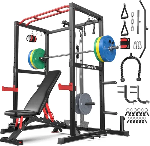 Miniatura 37 de Sportsroyals Jaula de Potencia, Rack de Potencia Multifuncional de 1600 libras con Sistema de Cruce de Cable Ajustable y Más Accesorios de Azul