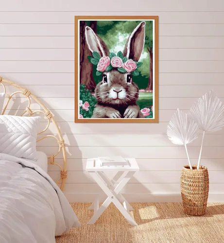 Miniatura 3 de Bimkole Kit de pintura de conejo por números, pintura al óleo de animales sobre lienzo, pintura acrílica para principiantes con pinceles, perfecta