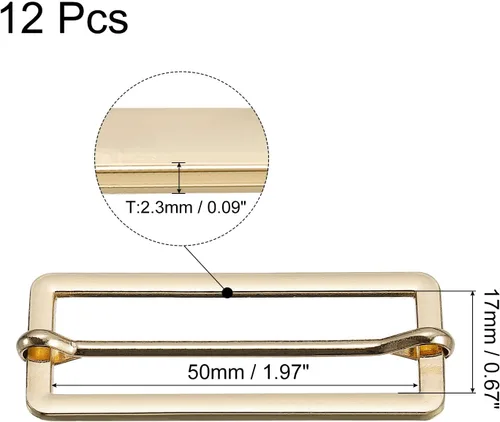 Miniatura 2 de uxcell Hebillas deslizantes, ajustador rectangular de metal, hebillas de pasador de rodillo, ajustador de correa deslizante para cinturón, Tono