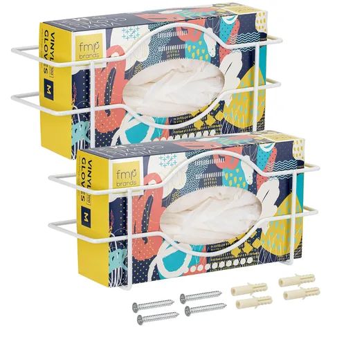 Miniatura 8 de FMP Brands Soporte doble para guantes para montaje en pared, soporte de caja de servilleta desechable, dispensador de metal duradero blanco