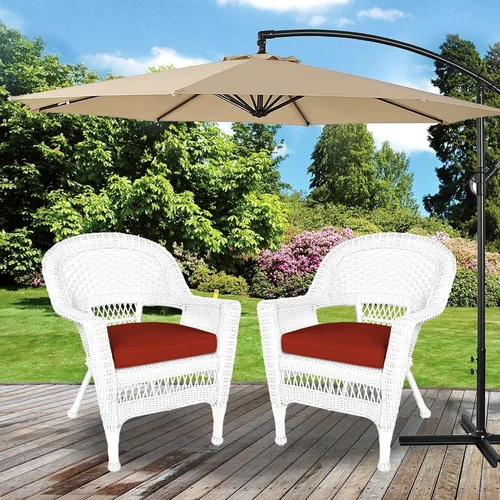 Miniatura 8 de Jeco Silla de mimbre con cojín rojo, juego de 2, blanco/W00206- Blanco/Rojo Ladrillo