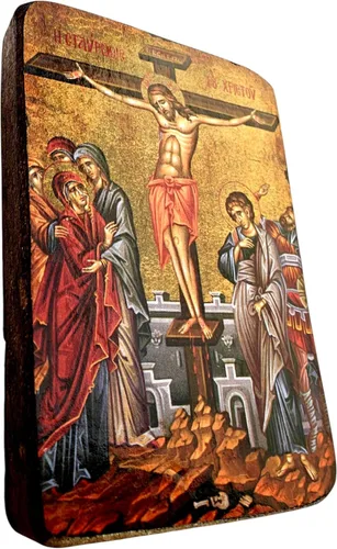 Miniatura 3 de Icono de madera griego cristiano ortodoxo madera de la crucifixión / A0