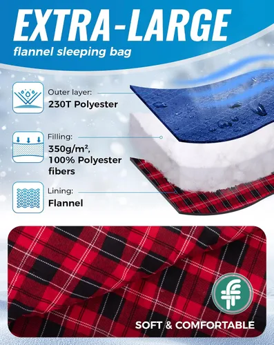 Miniatura 4 de KingCamp Sleeping Bag for Adults Big and Tall, Cold Weather Camping Sleeping Bag with Soft 100% Cotton Flannel Lining, Portable Lightweight Outdoor