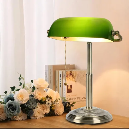 Miniatura 8 de LINNMON Lámpara de Escritorio de Banquero, Lámpara Retro Verde, Lámpara Vintage con Interruptor de Cadena de Tirar para Oficina en el Hogar