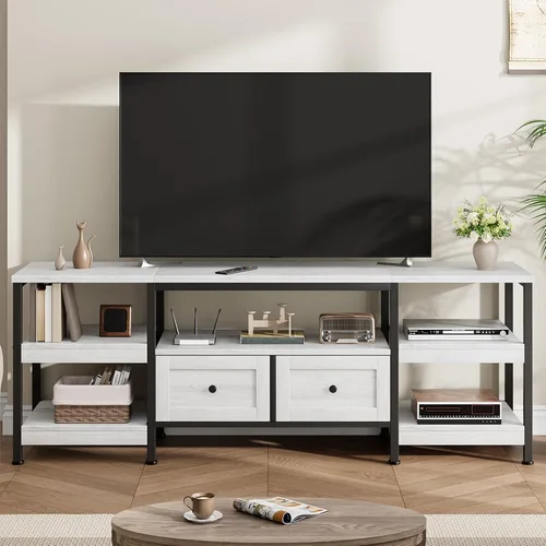 Miniatura 12 de Garvee Soporte industrial para TV con 2 cajones, centro de entretenimiento de 79 pulgadas, se adapta a televisores de hasta 85 pulgadas, consola