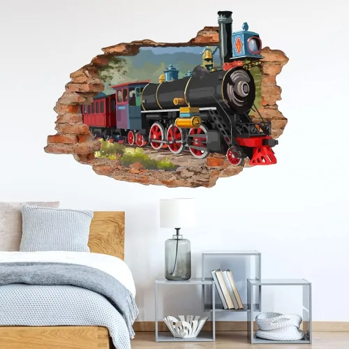 Miniatura 4 de SUPERDANT Adhesivo de pared de tren retro 3D para despegar y pegar, mural de vinilo para habitación de los niños, dormitorio, sala de estar, sala