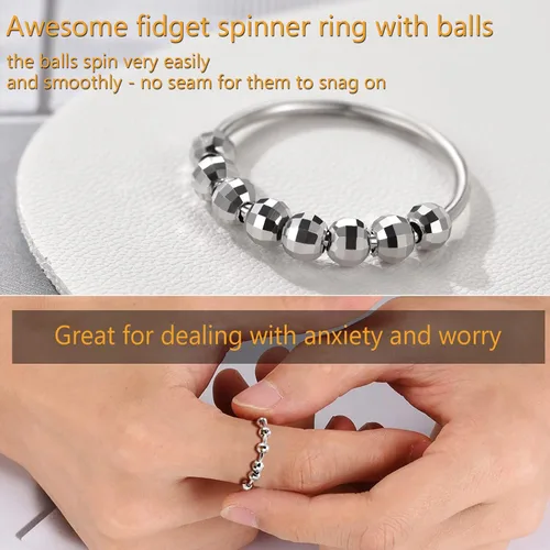 Miniatura 3 de PROSILVER 925 Sterling Silver Fidget Rings For Women Dainty Beads Spinner Ring For Anxiety Relief Size 4-12 Come Gift Box