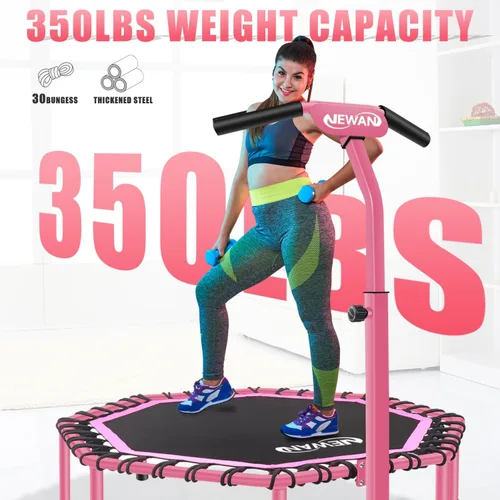 Miniatura 4 de Trampolín de Fitness Newan de 48" con Barra de Manija Ajustable, Trampolín Silencioso Bungee Rebounder Saltador Entrenador Cardiovascular