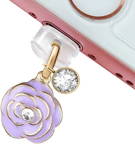 EIISE & FONDA CP34 Puerto de carga USB Anti Polvo Plug Little Purple Rose Flower Colgante Teléfono Charm para iPhone 11/XS MAX/XR/X/8 Plus/7/6S/6/SE