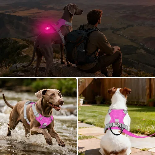 Miniatura 4 de Joytale Arnés para perro sin tirones con soporte para AirTag, arnés suave de seguridad nocturna para perro con asa de control y 2 clips, chaleco