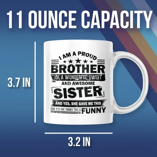 Miniatura 2 de Taza de café con texto en inglés "I Am A Proud Brother Of A Wonderful Sweet Sister" M775, color blanco