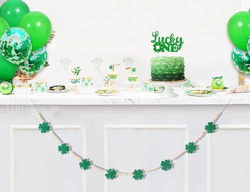 Miniatura 7 de Cartel de decoración temática de trébol de la suerte, suministros para fiesta del día de San Patricio, guirnalda de trébol de 4 hojas