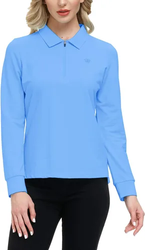 Miniatura 54 de JINSHI Polo de golf para mujer, de manga larga, con cremallera, deportiva, de secado rápido, atlética, casual, ajustada