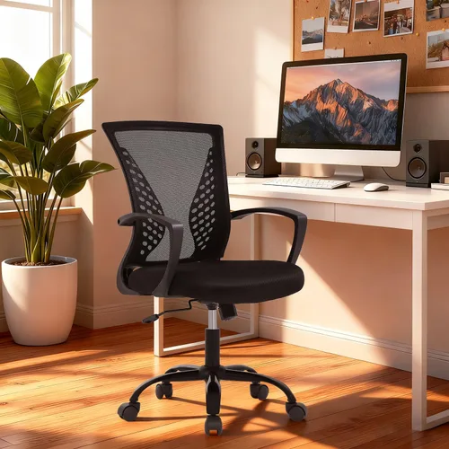 Miniatura 2 de PayLessHere Silla de oficina, silla de escritorio, silla de computadora, silla ergonómica, malla ejecutiva ajustable, respaldo medio con ruedas Negro