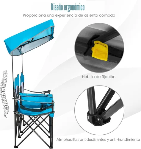 Miniatura 7 de Safstar Silla doble de campamento y playa plegable con toldo para sombra para 2 personas, con mesa pequeña para bebidas y bolsa de transporte