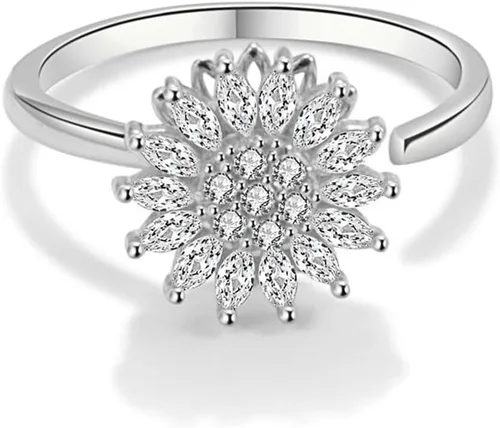 Miniatura 23 de Sunflower Ring Spinning Fidget Rings for Anxiety Open Adjustable Spinner Sun Ring Creative Relieving Stress Rotating Jewelry