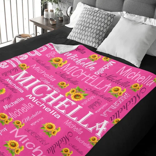 Miniatura 4 de Manta personalizada con nombre, manta personalizada con nombre, mantas personalizadas con texto, mantas de girasol, regalo personalizado para el día