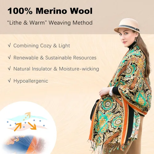 Miniatura 27 de DANA XU Manta de pashmina extragrande 100% de lana merina, bufanda de viaje, bufanda de cachemira para mujer, otoño e invierno, chal de gran